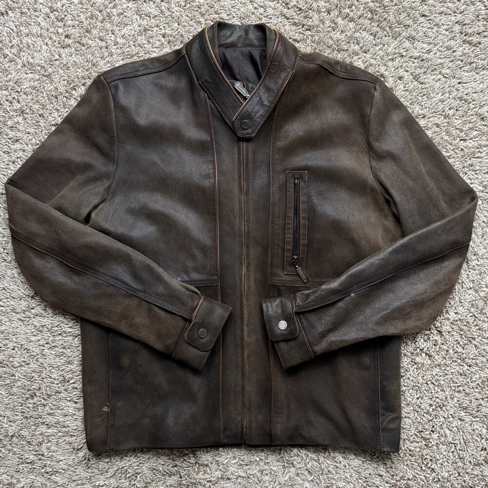 Cuadra Brown Leather Jacket Zip Up Honey Ovine Lamb Leather Moto Men’s Size M